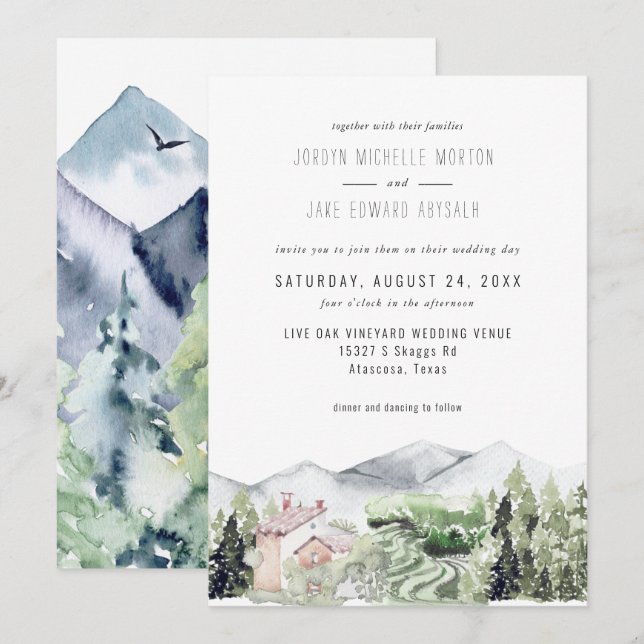 Rustic Mountain Vineyard | Bröllopsinbjudan (Fram/baksida)