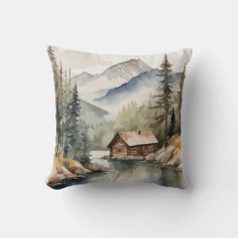 Rustic Mountain Watercolor Kudde