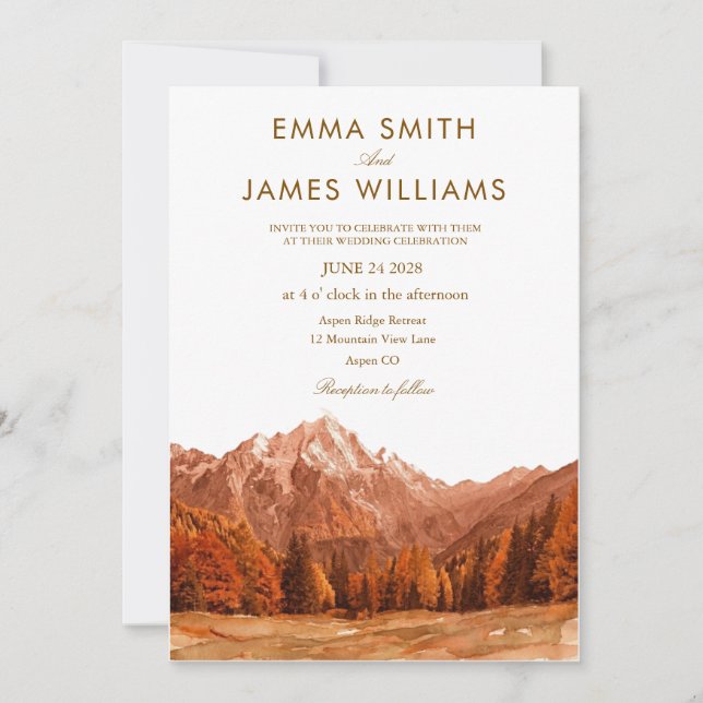 Rustic mountain watercolor  Wedding Invitation  Inbjudningar (Framsida)
