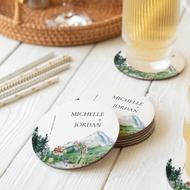Rustic Mountain Wildblomma | Boho Bröllop Underlägg Papper Rund (Skapare uppladdad)