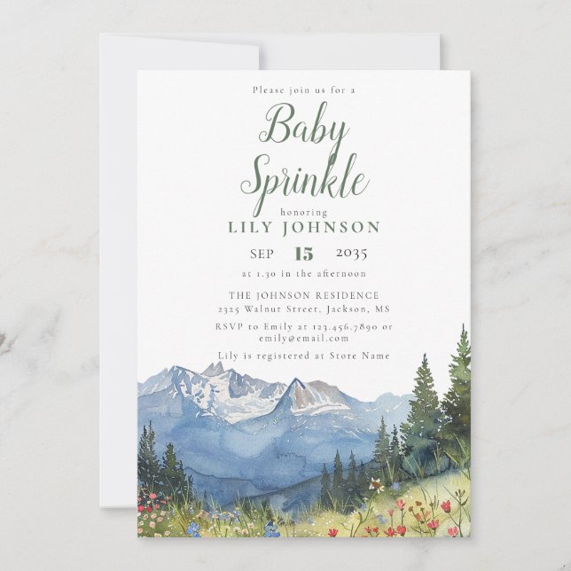 Rustic Mountain Wildblomme Baby Shower Sprinkle Inbjudningar (Framsida)