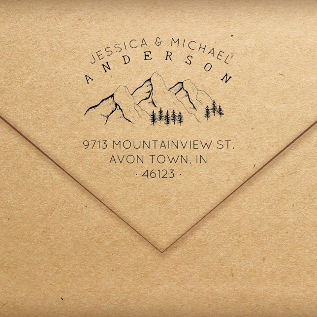 Rustic Mountains, gift par Returadress Stämpel (Rustic Mountains Married Couple Return Address Rubber Stamp)