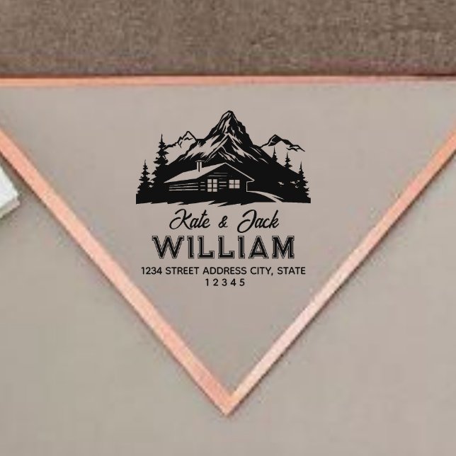 Rustic Mountains & Gräs Bröllop Returadress Ru Stämpel (Skapare uppladdad)