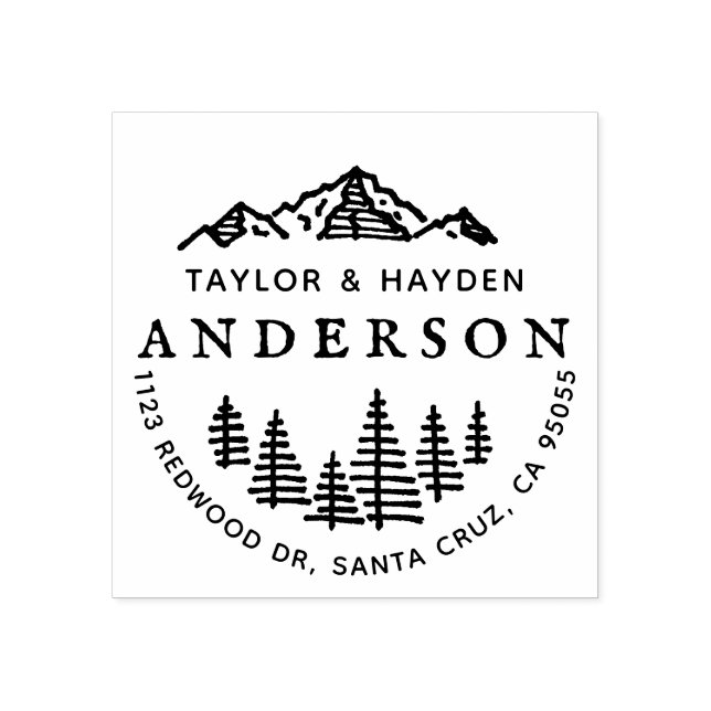 Rustic Mountains & Gräs Sketch Couppes Adress Stämpel (Tryck)