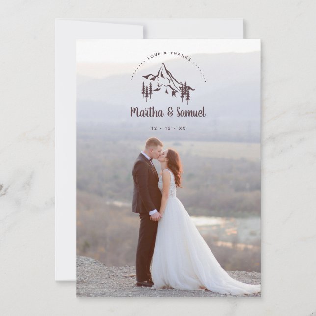 Rustic Mountains Landscape Romantic Photo Wedding Tack Kort (Framsida)