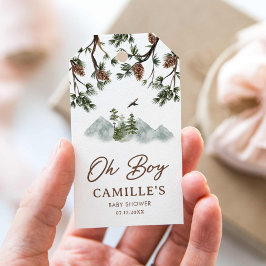 Rustic Mountains Oh Boy Baby Shower Favor Taggs Presentetikett
