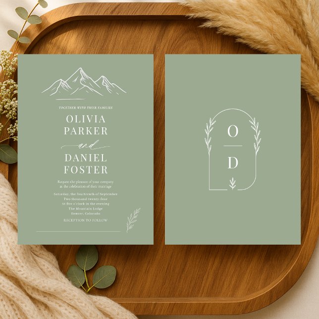 Rustic Mountains Outdoor Sage Green Wedding Inbjudningar (Skapare uppladdad)