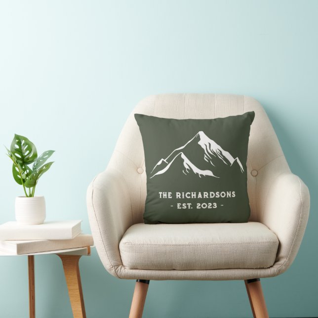 Rustic Mountains Personlig Family Namn Sjö Ski Kudde (Stol)