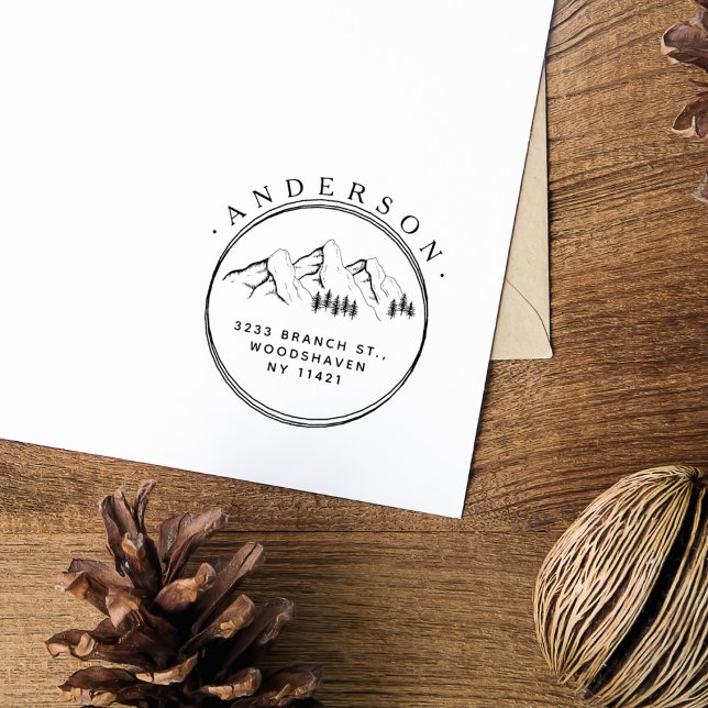 Rustic Mountains Pine Trees Custom Return Address Stämpel (Skapare uppladdad)