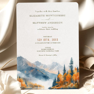 Rustic Mountains Sjö Fall Winter Wedding Inbjudningar