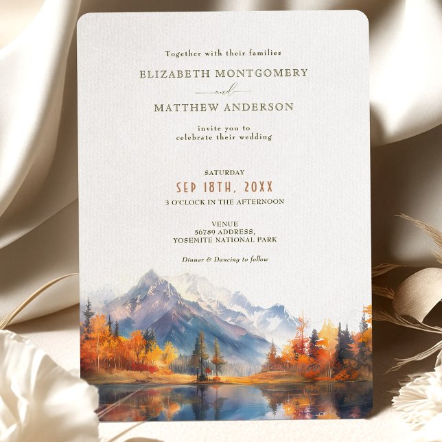 Rustic Mountains Sjö Fall Winter Wedding Inbjudningar (Skapare uppladdad)