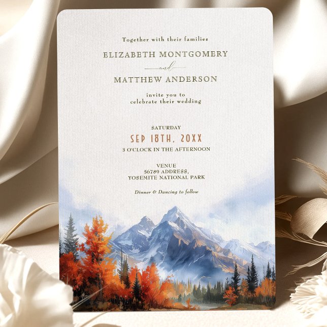 Rustic Mountains Sjö Fall Winter Wedding Inbjudningar (Skapare uppladdad)
