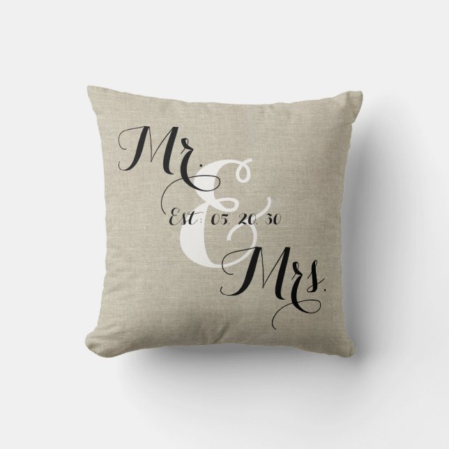 Rustic Mr. och Linen Personligt bröllp Kudde (Framsida)