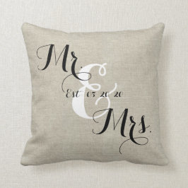 Rustic Mr och Linen Personligt bröllp Pillow Kudde