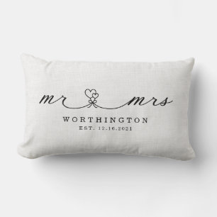 Rustic Mr. och Newlyowed Bröllop Gift Lumbarkudde