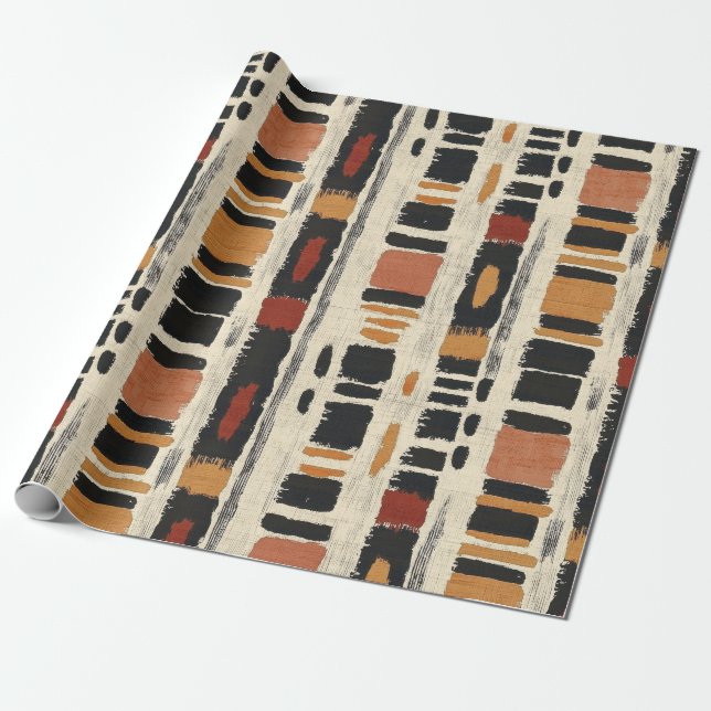 Rustic Mudcloth Geometric Pattern (1) Presentpapper (Utrullad)