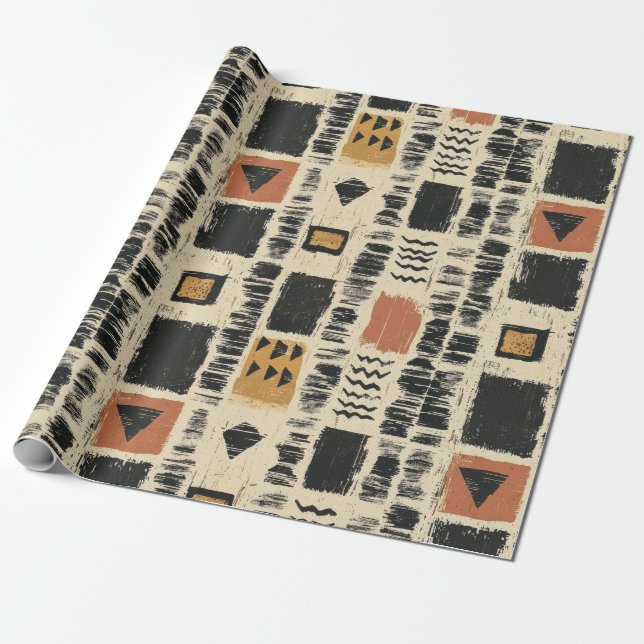 Rustic Mudcloth Geometric Pattern (3) Presentpapper (Utrullad)