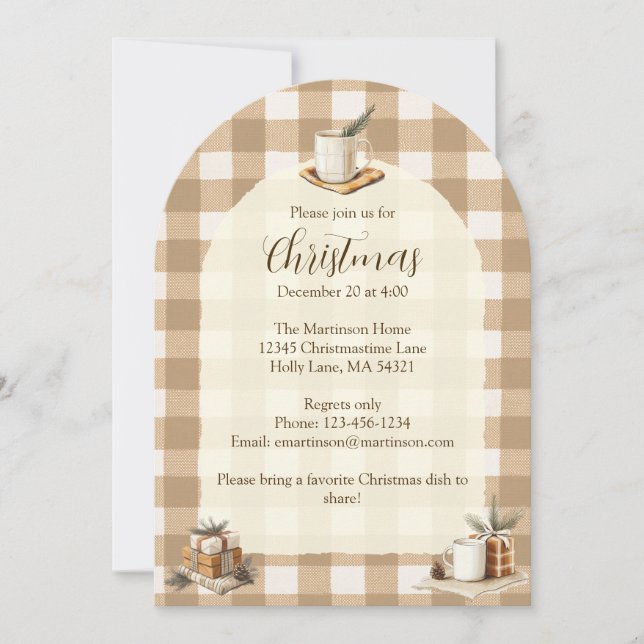 Rustic Mugg Gifts Brown Gingham julfest Inbjudningar (Framsida)