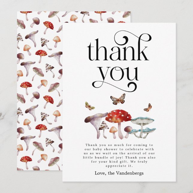Rustic Mushroom Baby Shower Tack Kort (Fram/baksida)