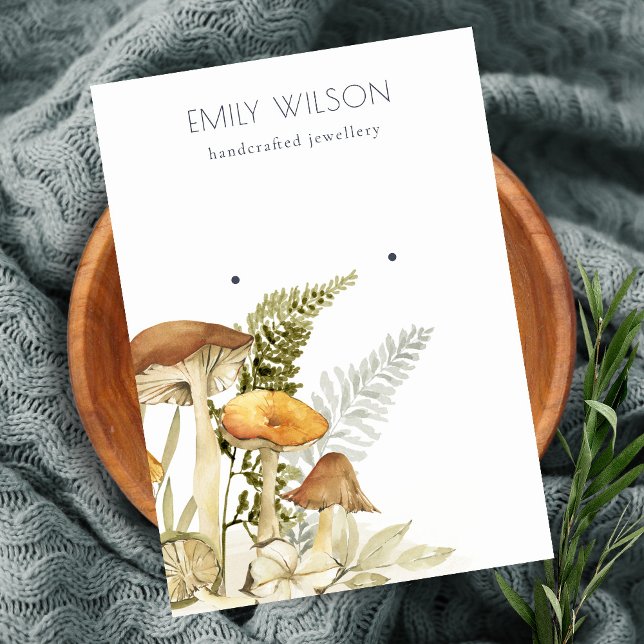 Rustic Mushroom Fern Foliage Stud Earring Visning Visitkort (Skapare uppladdad)