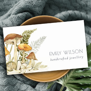Rustic Mushroom Fern Foliage Watercolor Hösten Visitkort