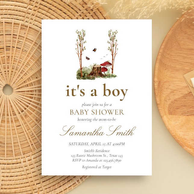Rustic Mushroom Woodland Baby Shower Inbjudningar (Mushroom Rustic Woodland Baby Shower Invitation)