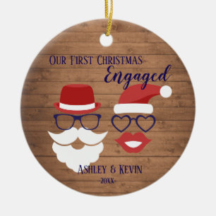 Rustic Mustache Läppar lustig 1:a Engagerad jul Julgransprydnad Keramik