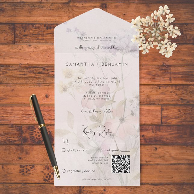 Rustic Muted Wildblommor on  Rosa QR Code (Skapare uppladdad)