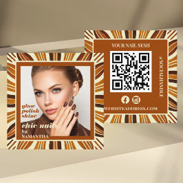 Rustic Nail Salon Business Photo Social och QR-kod Fyrkantigt Visitkort