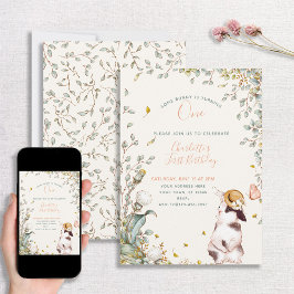 Rustic Nån Bunny är en Blommigt Girl Cottagecore I Inbjudningar