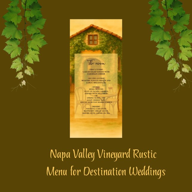 Rustic Napa Valley Vineyard Golden Bröllop Middag Program (Skapare uppladdad)