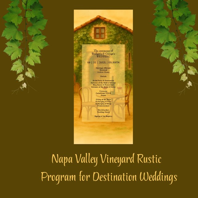 Rustic Napa Valley Vineyard Golden Bröllop Program (Skapare uppladdad)
