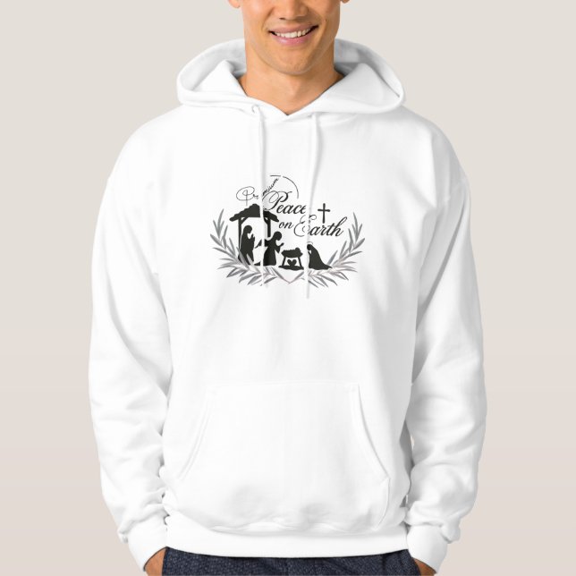 Rustic Nativity Peace on Earth Wreath Adult  Hoodie (Framsida)