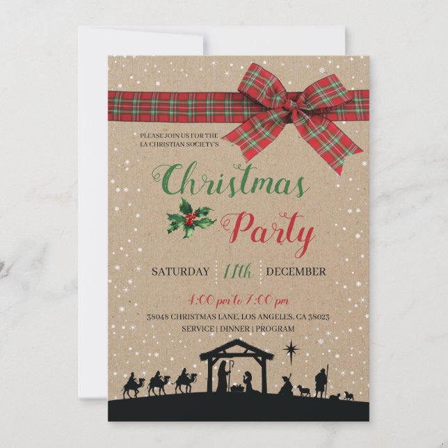 Rustic Nativity Religious Christmas Party Invitati Inbjudningar (Framsida)