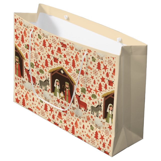 Rustic Nativity Scene Christmas Gift Bag (Framsidan Vinklad)