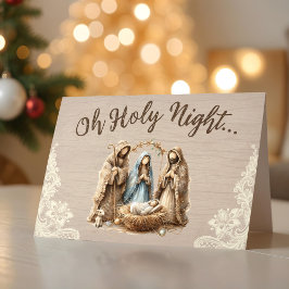 Rustic Nativity Scene Oh Holy Night Christmas Card Helgkort