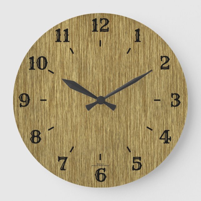 Rustic Natural Grainy Wood-look Clock Stor Klocka (Framsida)