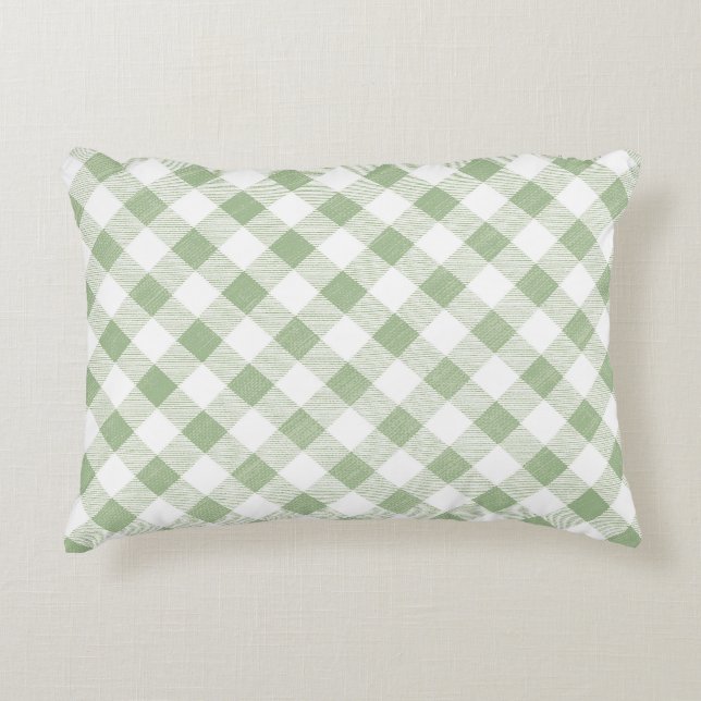 Rustic Natural Sage Gingham Play Prydnadskudde (Framsidan)