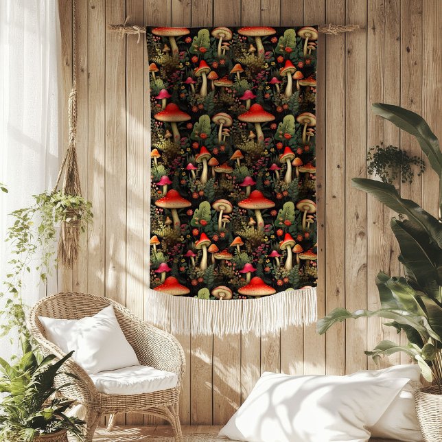 Rustic Nature Blanket Mushrooms & Woodland Vibes Fleecefilt (Rustic Nature Blanket Mushrooms & Woodland Vibes)