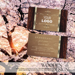 Rustic Nature Träd Bark Grain Guld Gräns Logotyp Visitkort