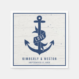 Rustic Nautical Anchor Bröllop Napkins / Navy Pappersservett