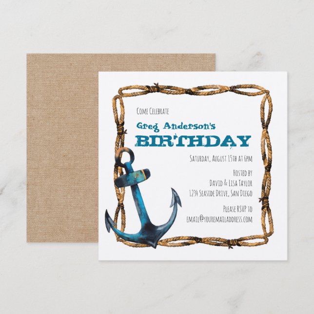 Rustic Nautical Anchor Party Inbjudningar (Fram/baksida)