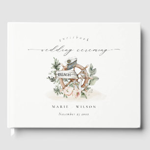 Rustic Nautical Anchor Wheel Leafy Blommigt Bröllo Gästböcker