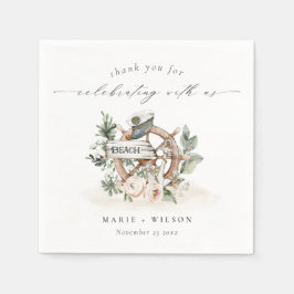 Rustic Nautical Anchor Wheel Leafy Blommigt Bröllo Pappersservett