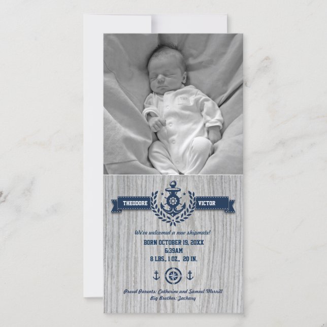 Rustic Nautical Baby Birth Meddelande (Framsida)
