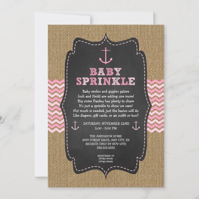 Rustic Nautical baby sprinkle for girl Baby dusch Inbjudningar (Framsida)