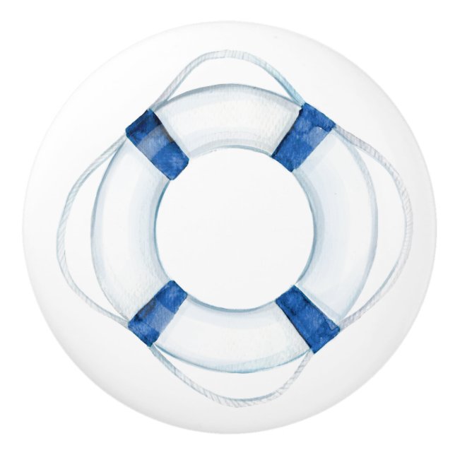 Rustic Nautical Blue Life Ring Buoy Knopp (Framsidan)