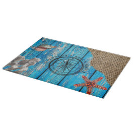 Rustic Nautical Blue Wood Burlap Starfish