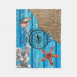 Rustic Nautical Blue Wood Burlap Starfish Fleecefilt