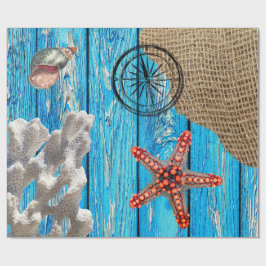 Rustic Nautical Blue Wood Burlap Starfish Presentpapper